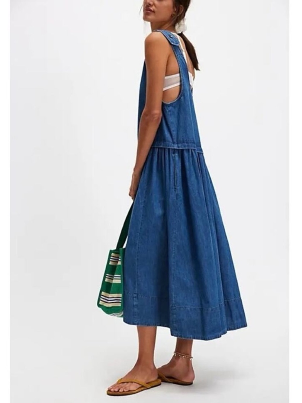 Free People Soraya Light Denim Sky Drop Waist Midi Jumper Dress - Picture 2 of 10